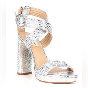 Antonio Melani Camille Metallic Snake Print Buckle Platform Sandals Size 9